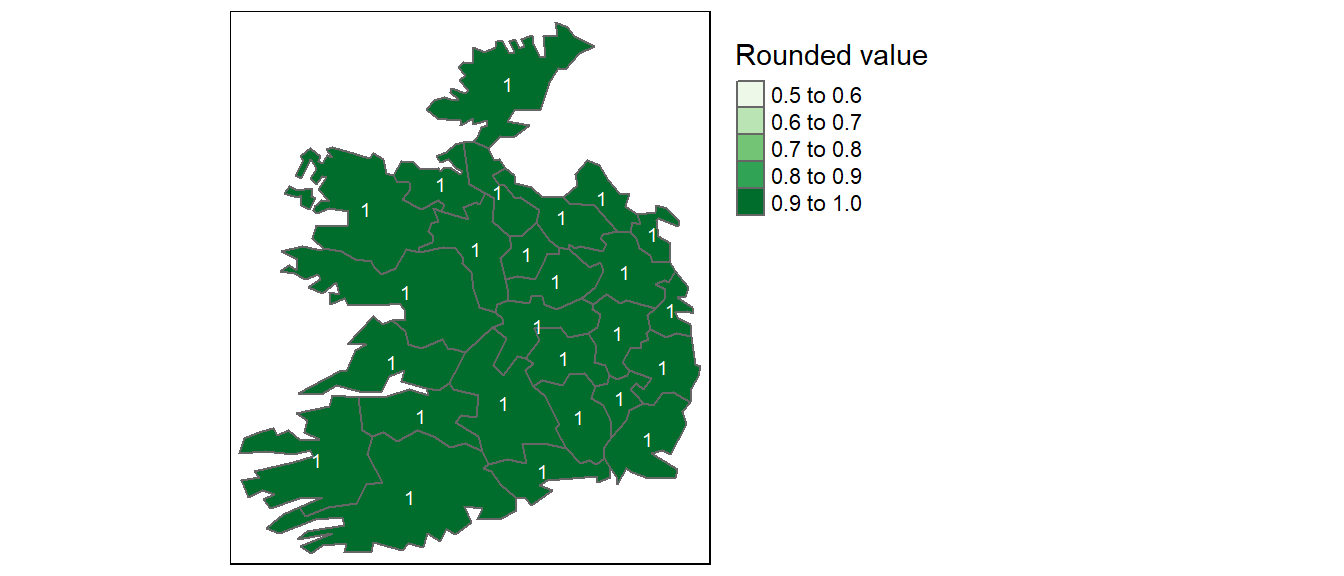 Map of same data represented as integers instead of float.