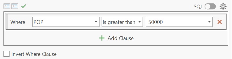 An example of the *Select Layer by Attributes* tool in ArcGIS Pro  where the pull-down menu is used to define the selection.