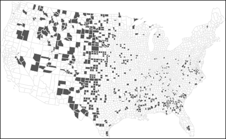 Bottom 10% of counties with the lowest kidney cancer death rates.