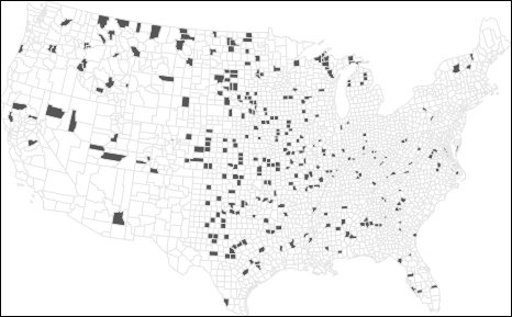 Top 10% of counties with the highest kidney cancer death rates.