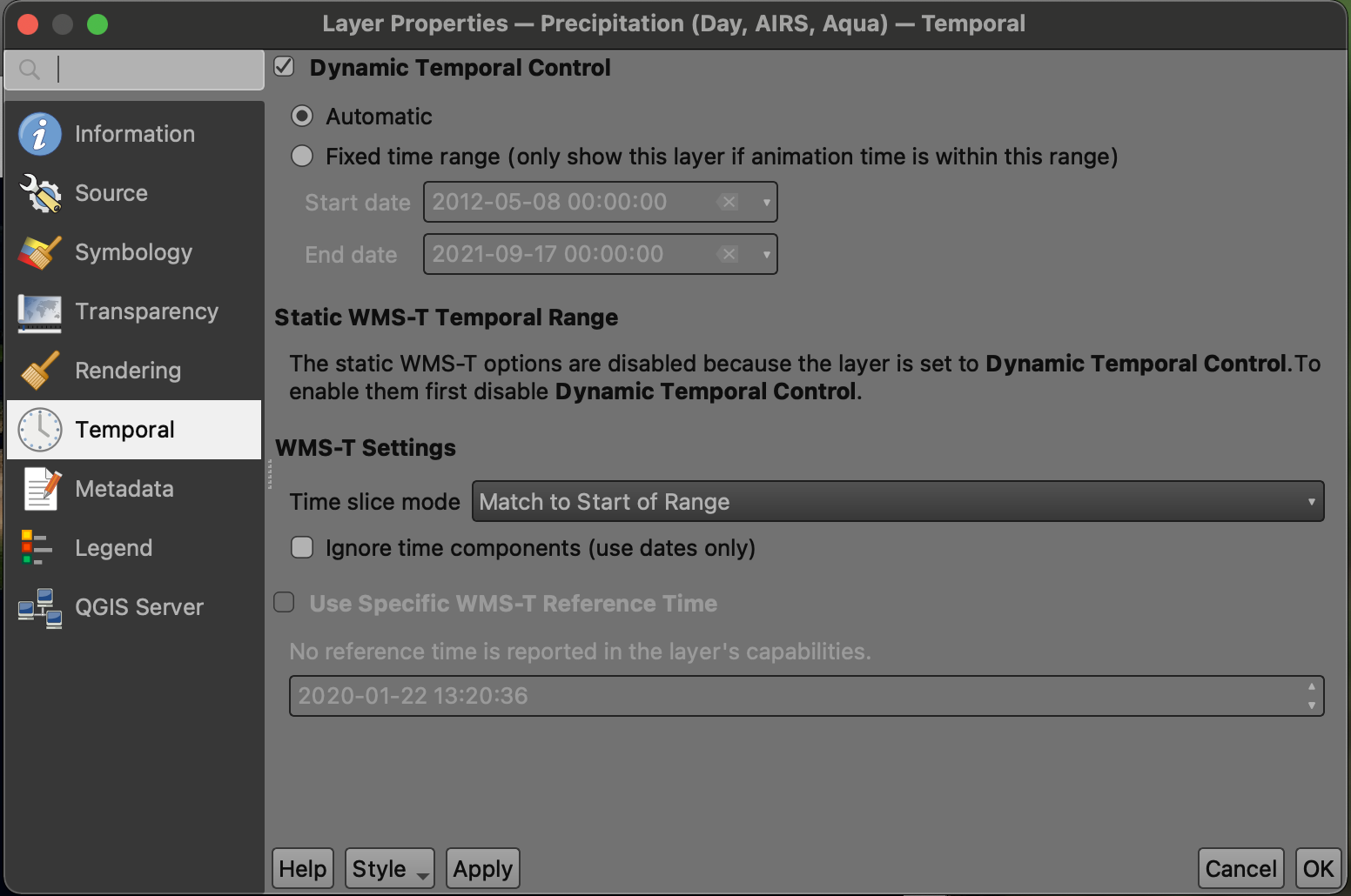 QGIS, Temporal Info Panel