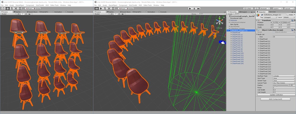 Examples of plane and cylindrical layouts of 3D objects