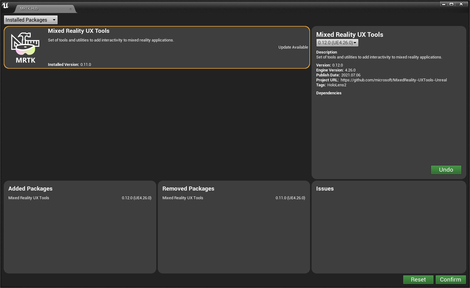 Updating a plugin through the MRTK Hub