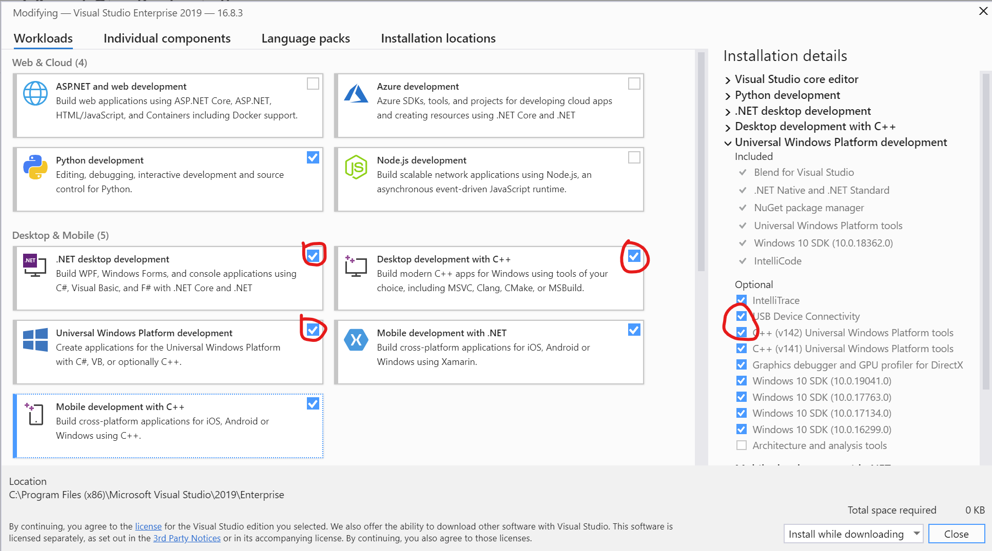 Important Ticks in VS installer